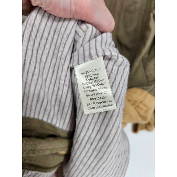 Blu Pepper Womens Sz L Linen Blend Zip Up Safari Style Jacket Beige Olive - Picture 4 of 5